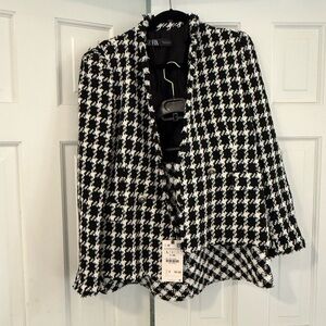 Zara Monochrome Houndstooth Blazer and Skirt Set